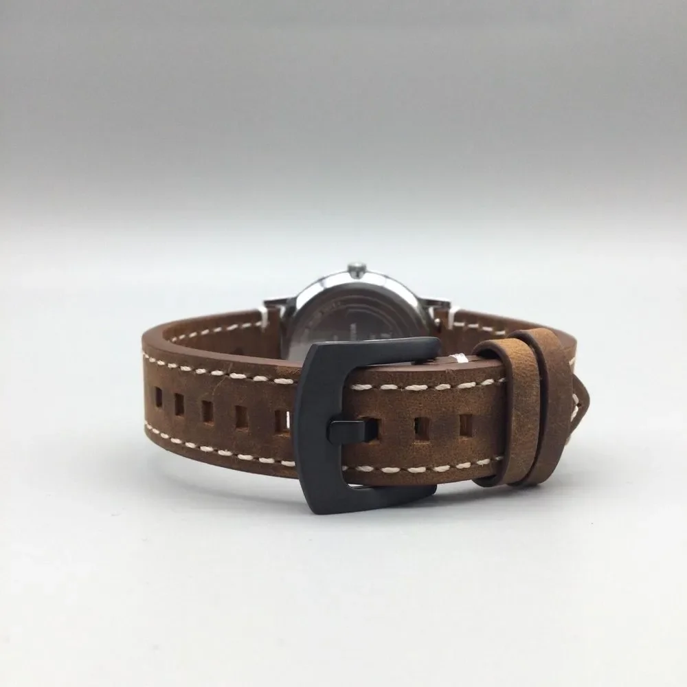 Vintage Timex Watch Men 33mm 1992 Silver Tone Brown Leather Band New Battery - Picture 6 of 15